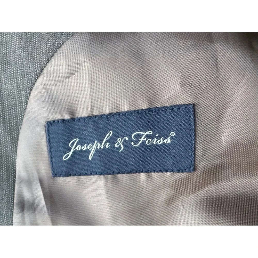 Joseph & Feiss Mens Gray Pinstripe Wool Blend Blazer Sport Coat 44 Short